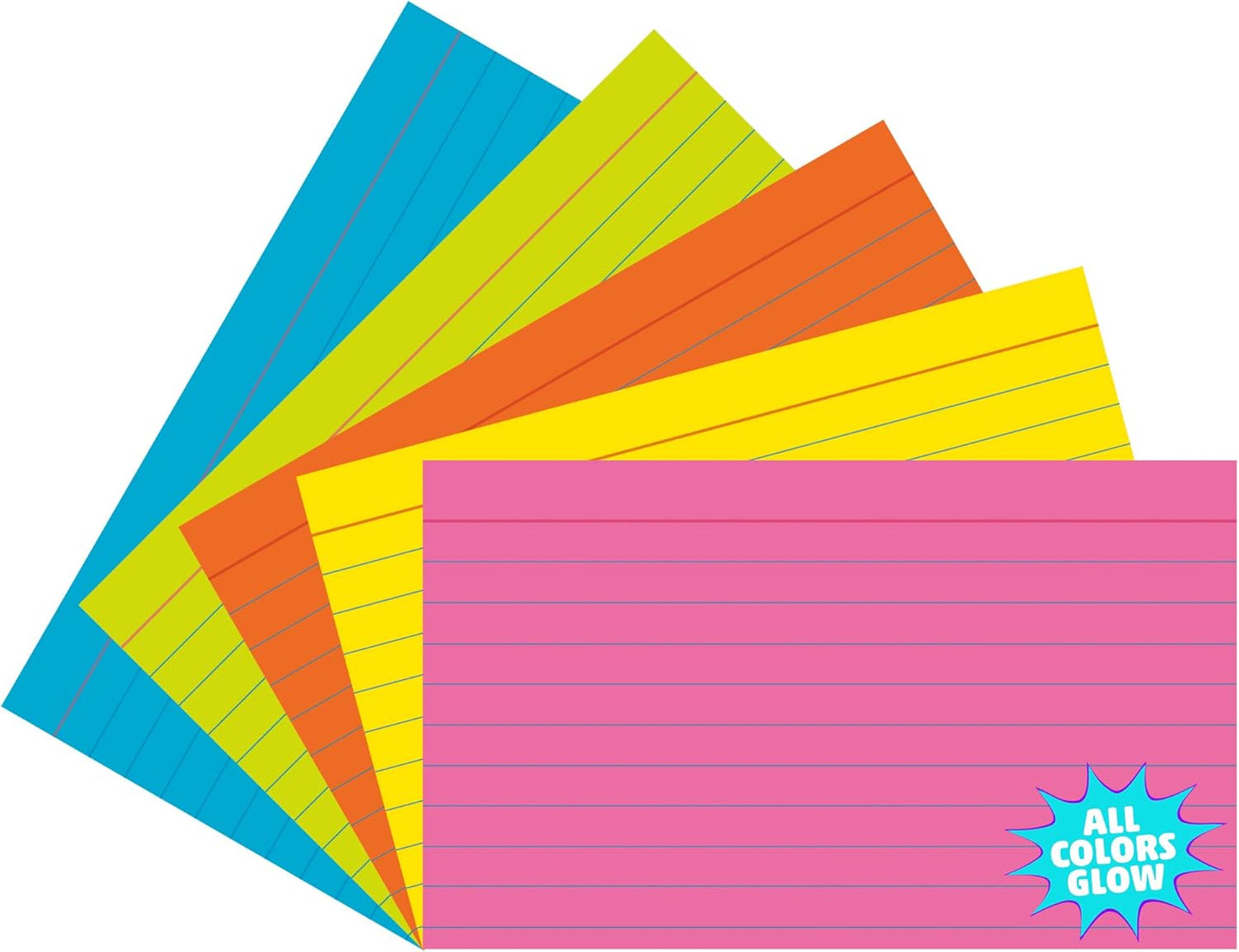 Pacon® PAC1720 Index Cards, 3" x 5", Unruled, 5 Bright Colors, Pack of 100