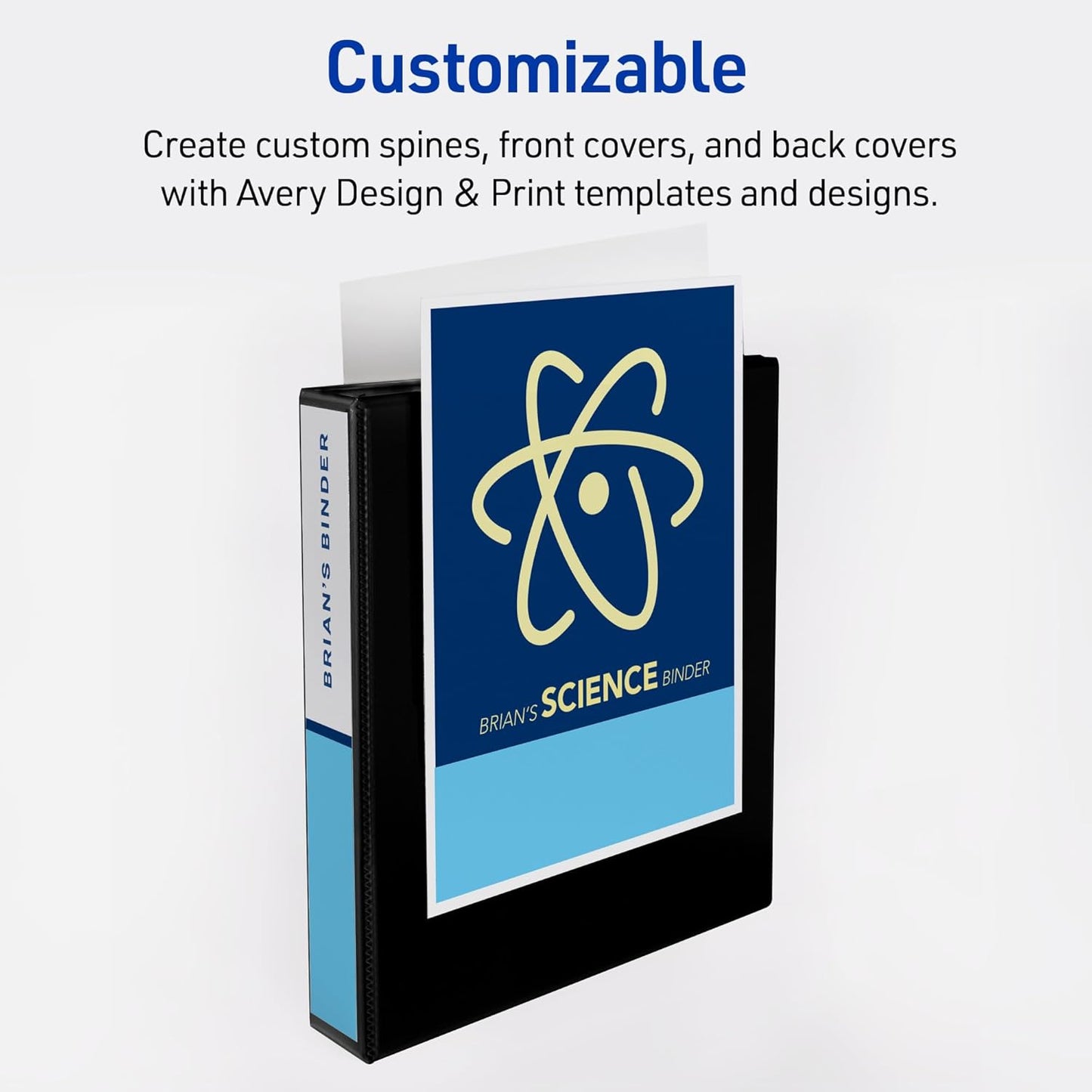 Avery Heavy-Duty View 3 Ring Binder, 1.5 Inch One Touch Slant Rings, 375-Sheet Capacity, DuraHinge, 2.1 Inch Wide Spine, Customizable Clear Cover and Spine, 1 Dark Gray Binder (79866)