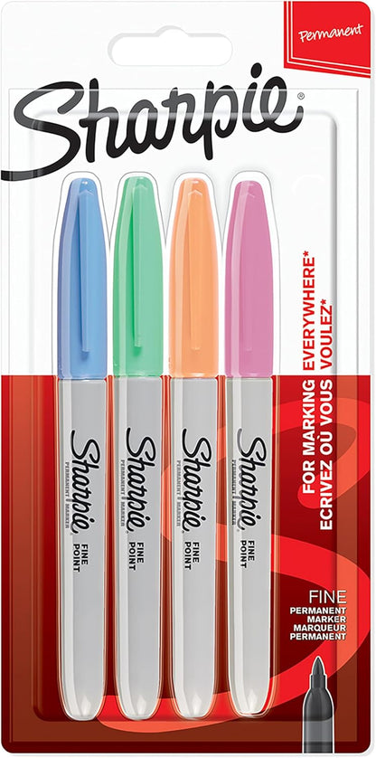 Sharpie Permanent Markers | Fine Point for Bold Details | BlackBlueRed and Green Ink Colours | 4 Marker Pens