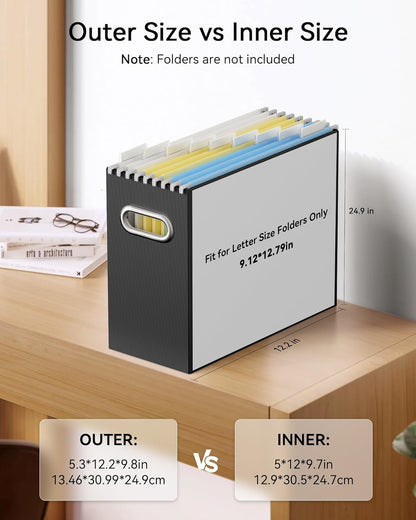 Oterri File Organizer Box, Portable Collapsible Cardboard File Folder Organizer with Handle for Letter Size Hanging Files, Document Storage Box for Home Office & Classroom (4 Packs, Black)