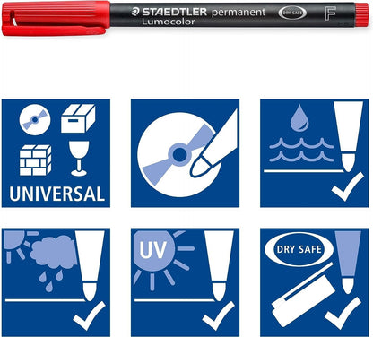 Staedtler 318-WP4 Lumocolor Permanent Universal Pens, Fine Point, 0.6mm, Assorted, 4 per Set
