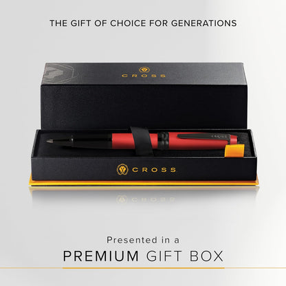 Cross Bailey Matte Red Lacquer Rollerball Pen - Refillable Pen for Smooth Writing - Well-Balanced, Distinctive Design - Easy Handling - Comfortable Grip - Gift-Ready Black Ink