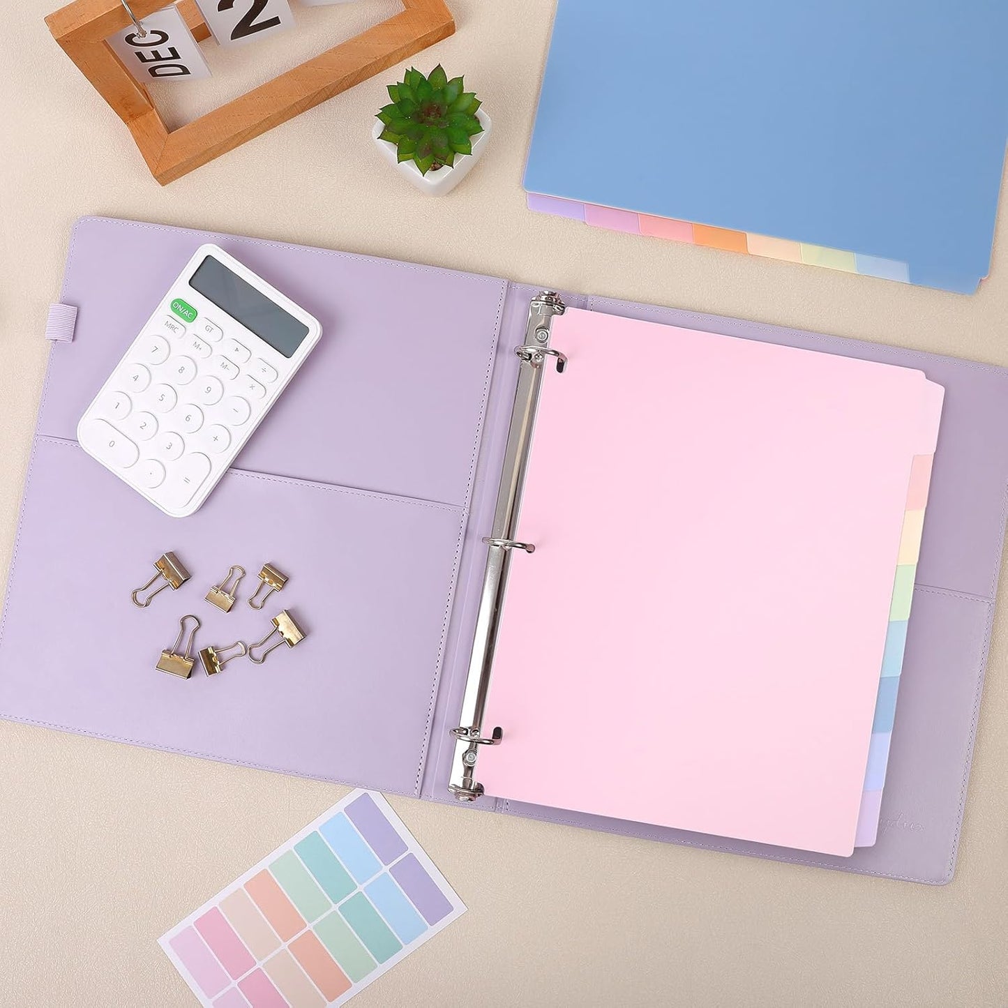 SKYDUE 8 Tab Durable Plastic Dividers, Big Tab Dividers for 3 Ring Binder, Letter Size,Write & Erase Binder Dividers with Tabs, with Sticker Labels, 1 Set, Aesthetic Pastels Binder Dividers