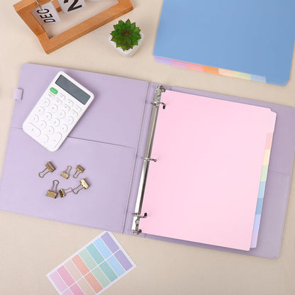 SKYDUE 8 Tab Durable Plastic Dividers, Big Tab Dividers for 3 Ring Binder, Letter Size,Write & Erase Binder Dividers with Tabs, with Sticker Labels, 1 Set, Aesthetic Pastels Binder Dividers