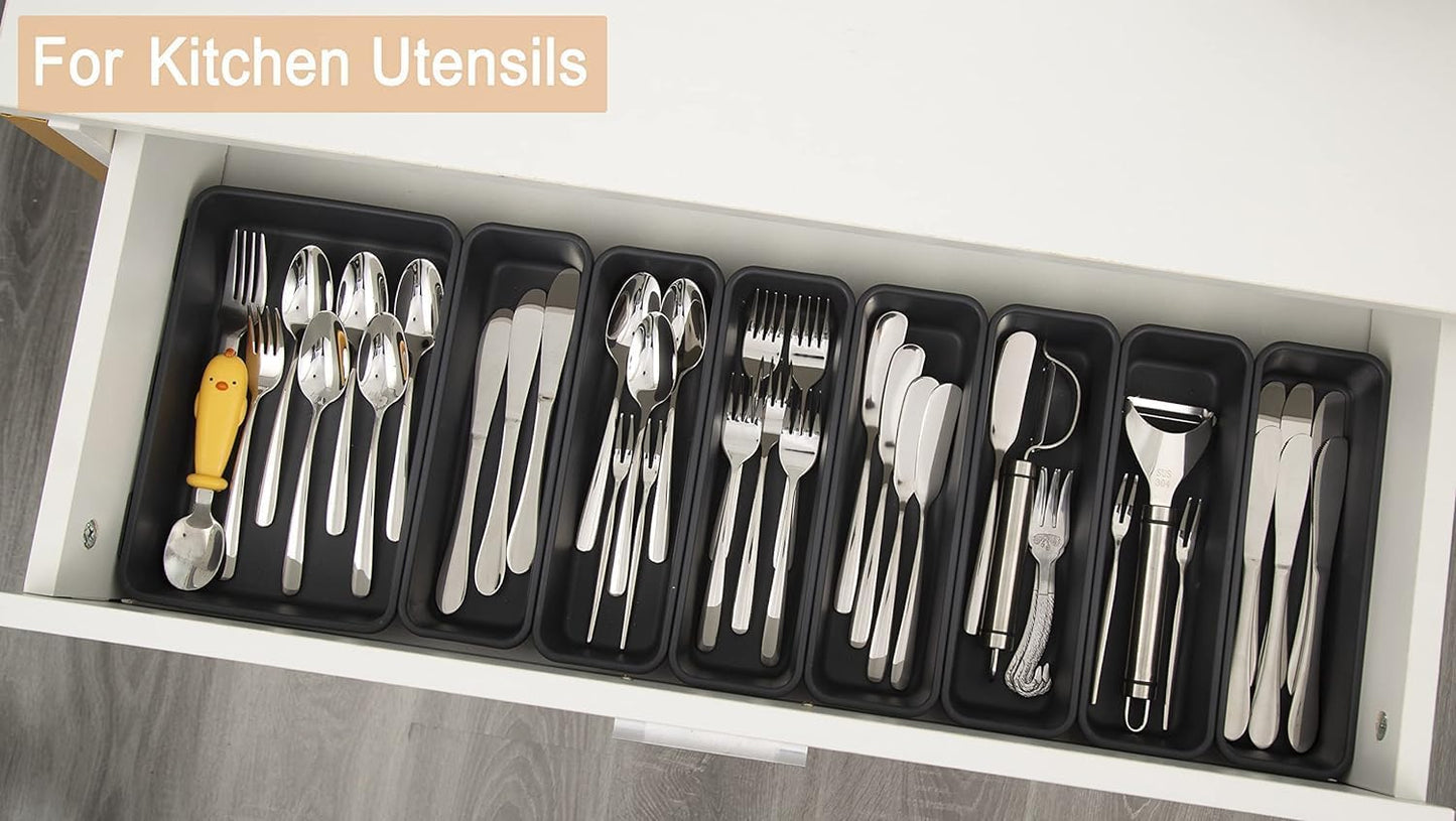 Kutesna 15 PCS Interlocking Desk Drawer Organizer Separator for Office,Bathroom,Kitchen,Makeup（Black）
