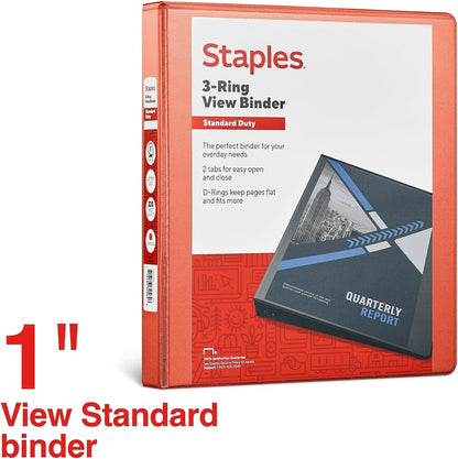 Staples Standard 2-Inch 3-Ring View Binder, Holds Up to 450 Sheets, Orange, Durable Binder for Office & School