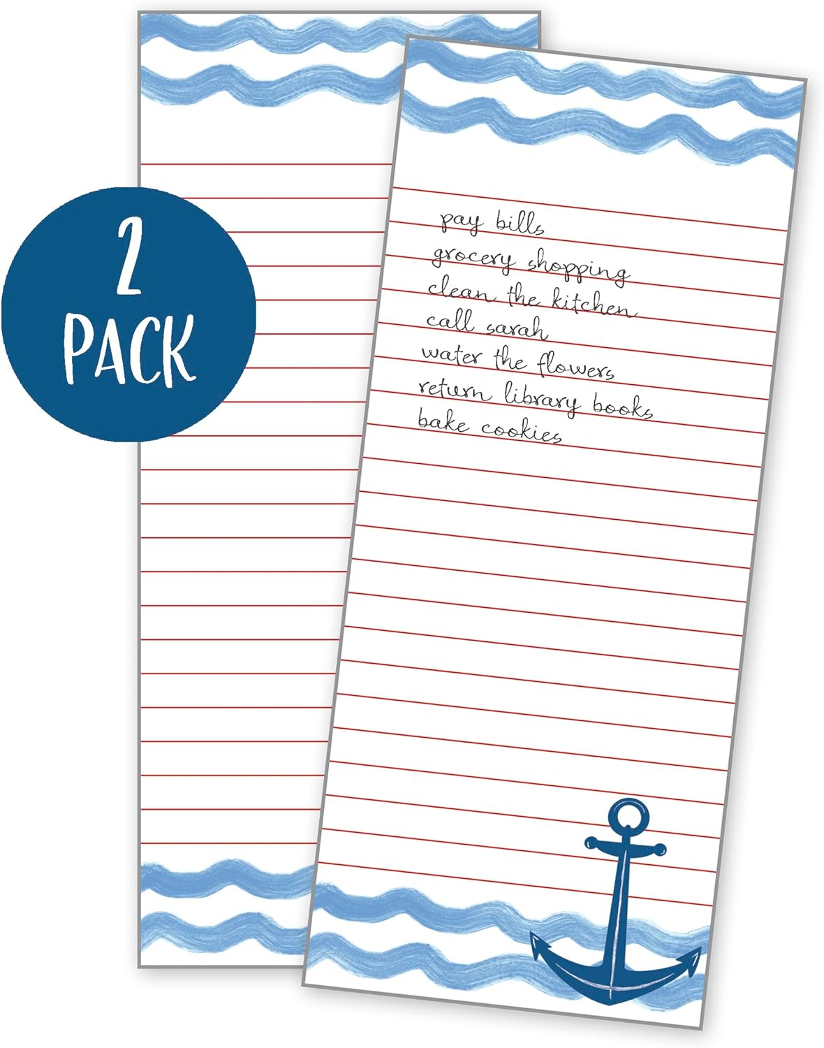 Gina B Designs - 2 PACK - List Pad, Notepad, Fridge Pad, Shopping List, To-Do List with Attachable Magnet, Made in the U.S.A. - Anchor