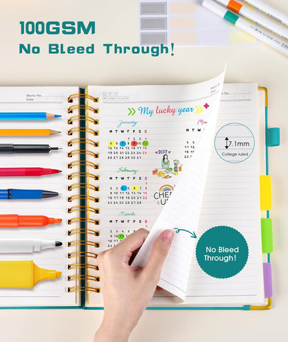 Hardcover Spiral Notebook Journal with Removable Dividers Tabs, 300 Pages Leather 5 Subject Notebook College Ruled, 8"x10" Large B5 Notebooks for Work School Note taking, Lined Journal for Women, Pink