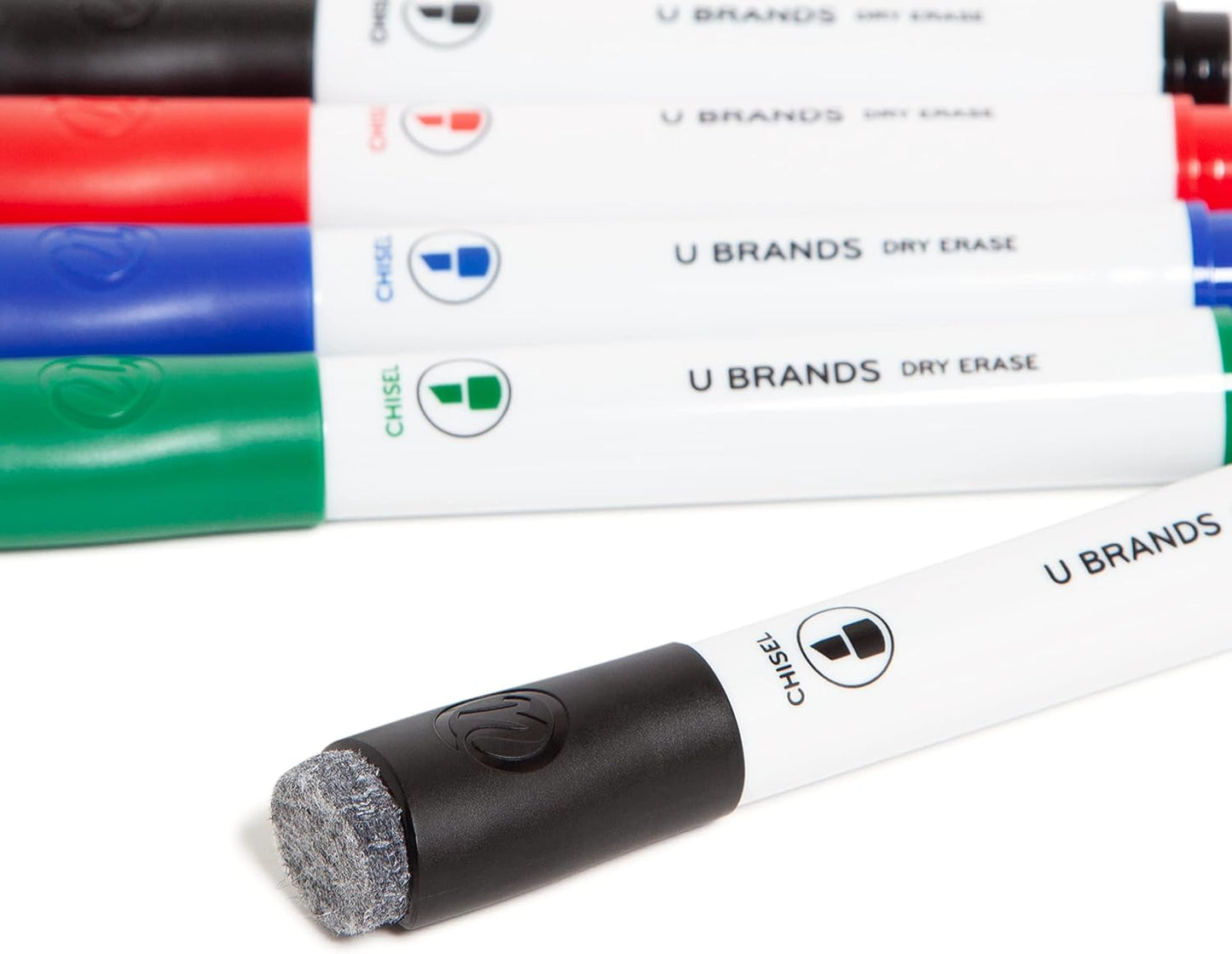 U Brands Dry Erase Markers, Fine Tip Whiteboard Markers, Chisel Tip, Low Odor, Black Dry Erase Marker Set with Eraser Caps, Office School Classroom Supplies, 12 Count