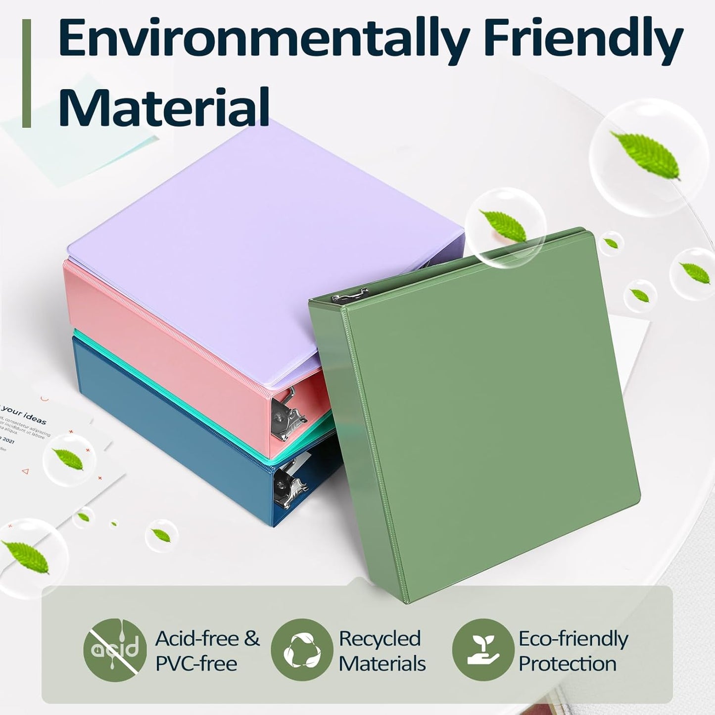 Sooez BinderX Extra Durable 3 Inch 3 Ring Binder, D-Ring Large Binders, Holds 670 Sheets of 8.5x11 Paper, Customizable View Cover with Inside Pockets, Heavy Duty 3 Ring Binder for School, Grey Blue