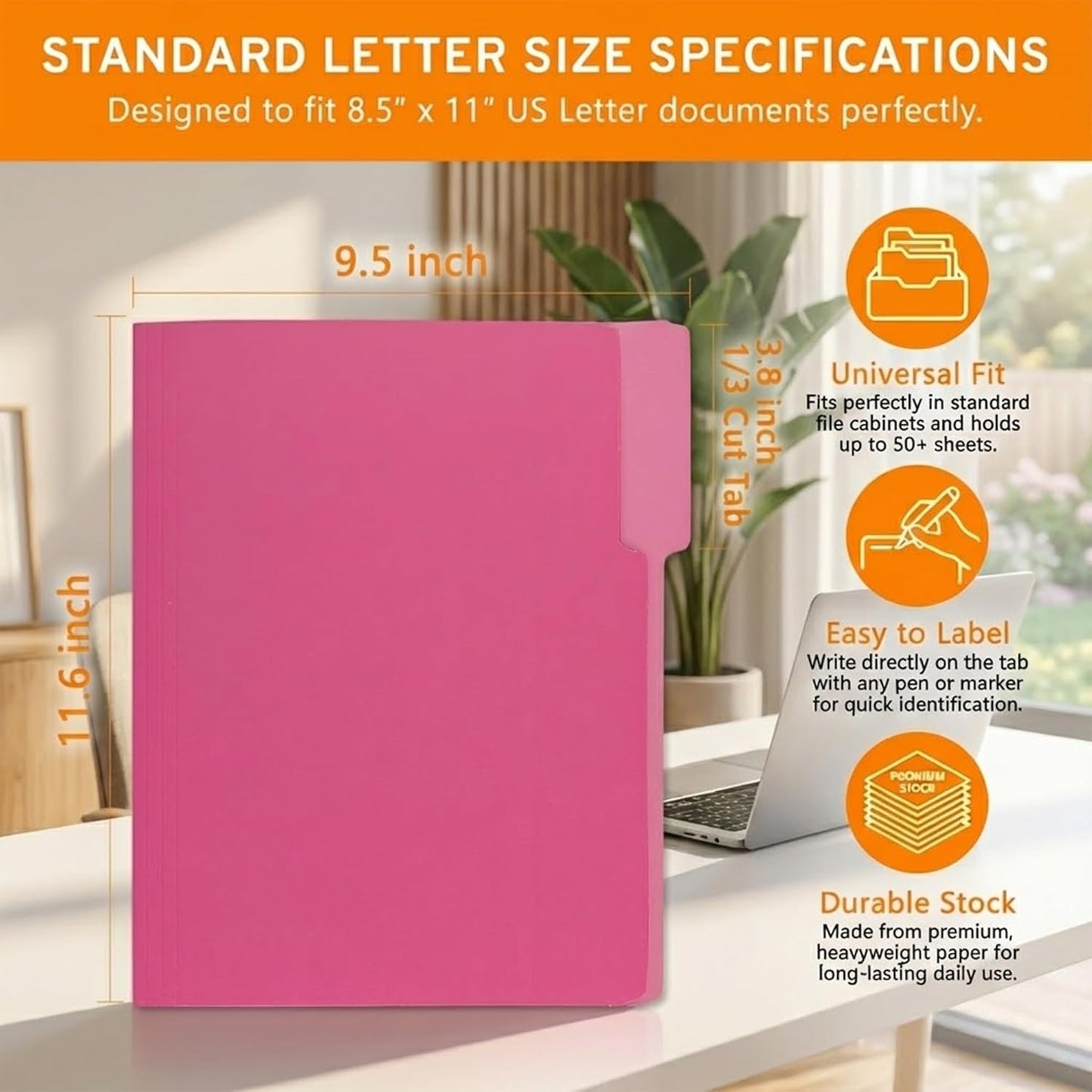VZCPYTPM 100 Packs Black File Folder,Manilla File Folders Letter Size,1/3-Cut Tabs,8.5x11 File Folders for Office Filing,School Projects and Home,Organizer File Folder