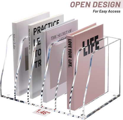 SANRUI Desk Organizer Clear Acrylic Desk Magazine File Holder with 3 Vertical Sections Magazine Rack File Organizer for Office, Home, School