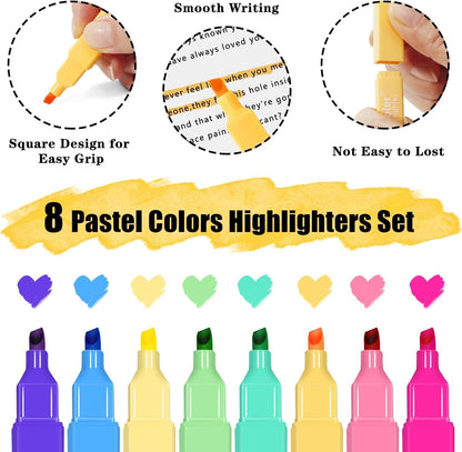 Highlighters, 8 Colors Chisel Tip Highlighters, No Bleed Bible Highlighters for Journaling Planner Notes Supplies