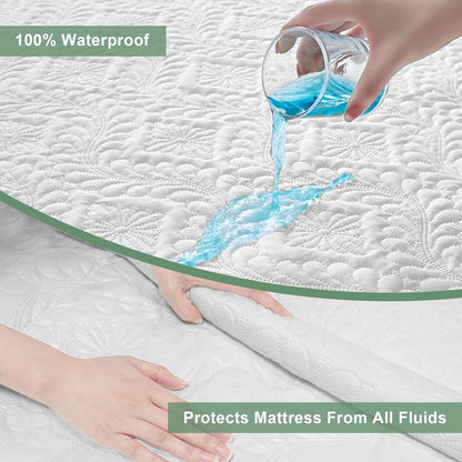 Sufdari Mattress Protector,Waterproof 18" Deep Pocket Mattress Cover Fitted Sheet Style with Elastic Rubber Band,Washable and Easy Care-Black,Queen