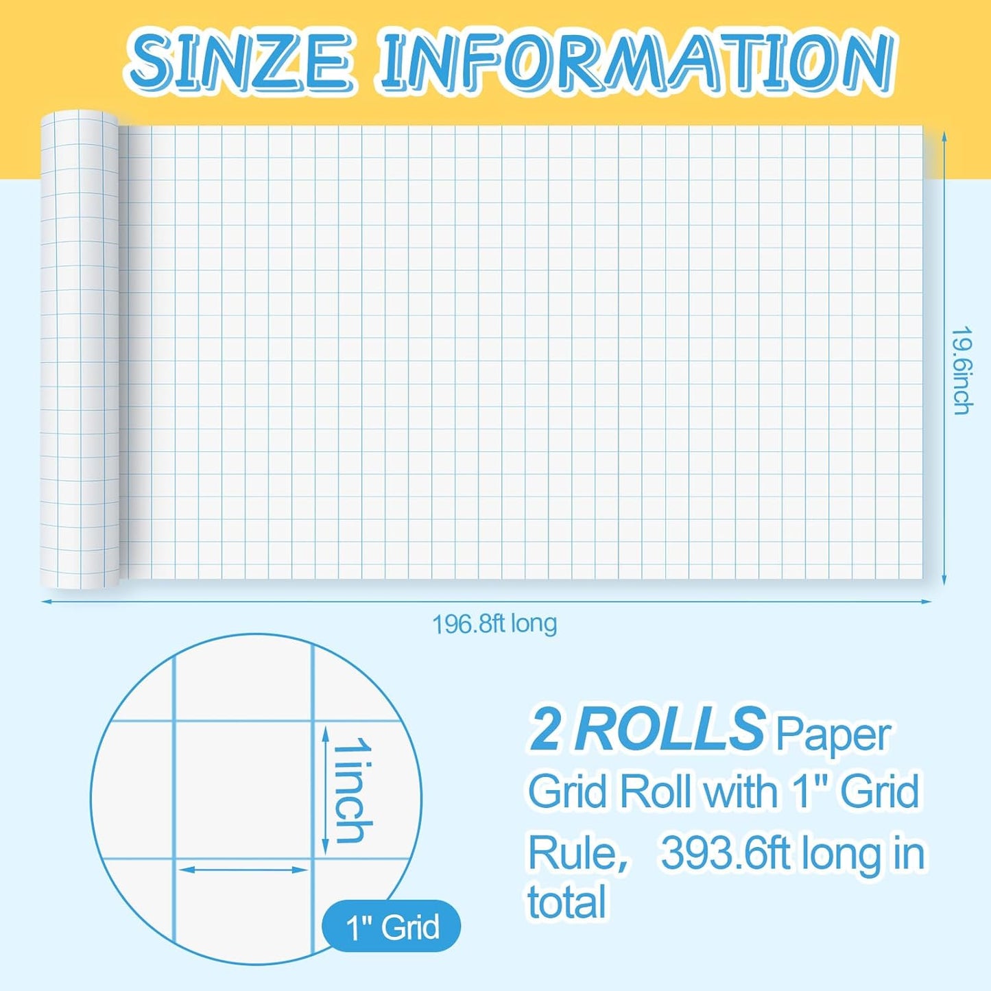 Jetec 1 Roll Large Grid Graph Paper Roll 1" Grid 16.5 Inch x 98ft Sewing Pattern Paper for Back to School Classroom Teaching Drafting Supplies Kids Students Gifts
