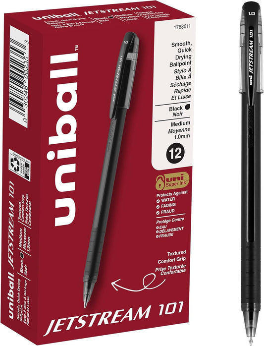 uniball Jetstream 101 Ballpoint Pens, Medium Point (1.0mm), Blue, 12 Pack