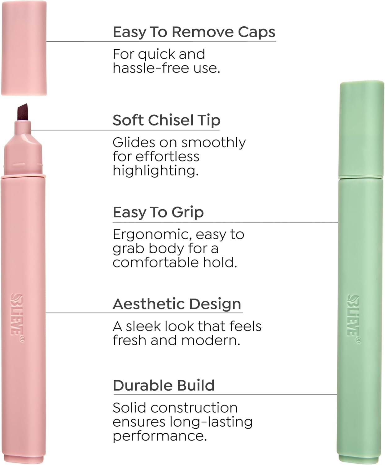 BLIEVE - Aesthetic Highlighters and Gel Pens With Soft Ink and Chisel Tip, Bible Highlighters and Pens No Bleed, Dry Fast Easy to Hold, for Bible Journaling Planner School Supplies (MORANDI)