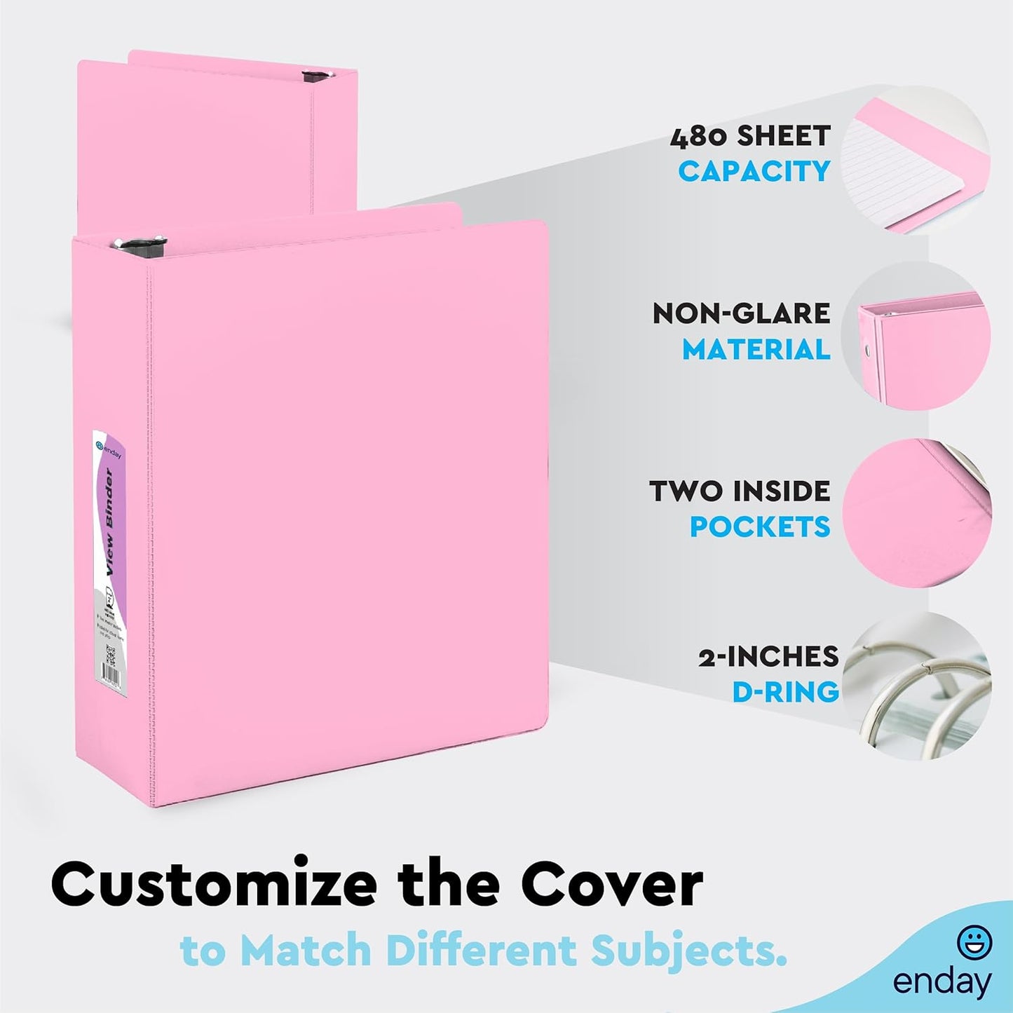 Enday 1.5 Inch Binder, Green - 1.5 Inch 3 Ring Binder, Round Ring Pastel with Clear View Cover for Letter Size 8.5 x 11'' Paper & 2 Inside Pockets, Ideal for School Supplies, Office, and Home