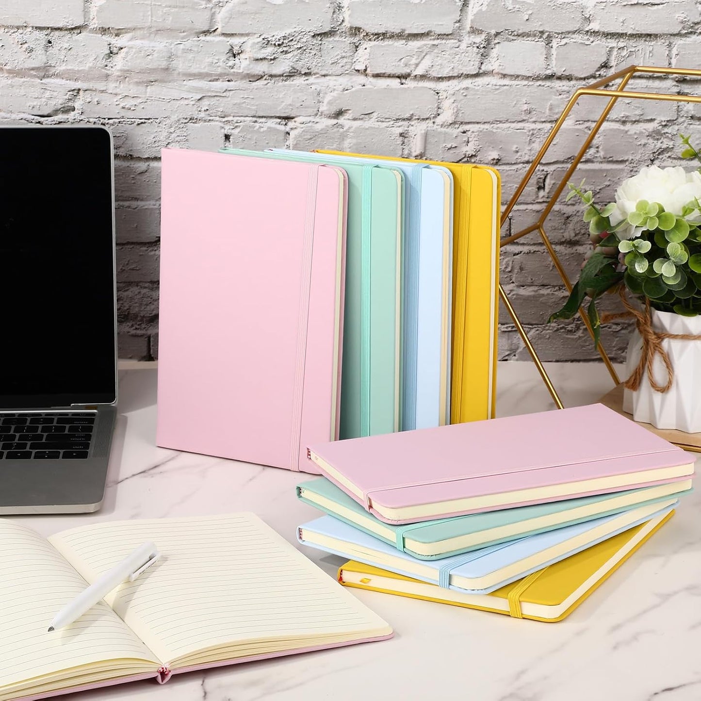 Honoson 20 Pack Lined Journal Notebooks A5 Hardcover Executive Notebook 5.5" x 8.3" PU Leather Wide Ruled Journals Bulk with Elastic Band for Home Business Office School Supplies(Black)