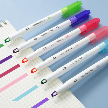 M&G 6 Pcs Cute Dual Tip Highlighters, Rainbow Color No Bleed Dry Quick Chisel Tip Highlighters, Perfect for School,Office, Bible, Notes (Rainbow)