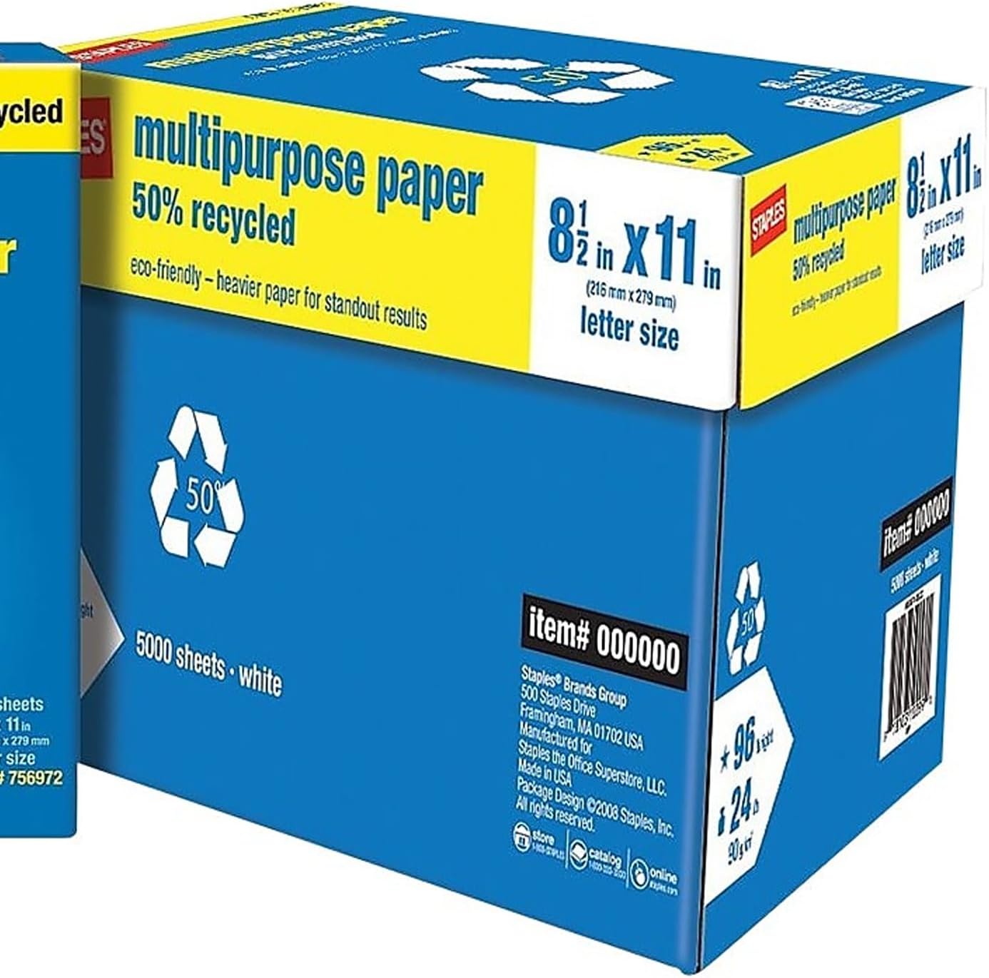 Staples 100% Recycled 8.5-Inch x 11-Inch Copy Paper 20 lbs 92B 500/Ream 10 Ream/Count, For Office, School & Home