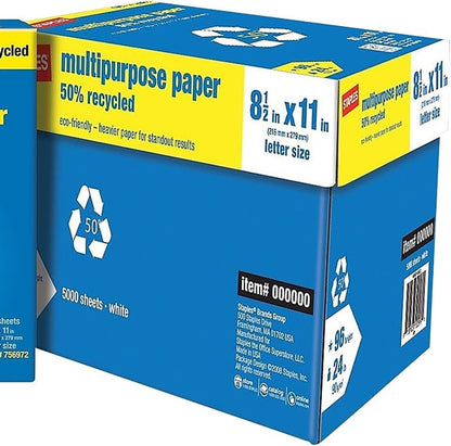 Staples 100% Recycled 8.5-Inch x 11-Inch Copy Paper 20 lbs 92B 500/Ream 10 Ream/Count, For Office, School & Home