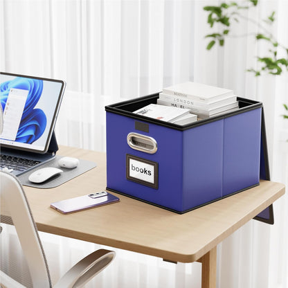 Huolewa Upgraded Portable File Organizer Box with Lid, Collapsible Linen Hanging Filing Storage Boxes with Plastic Slides, Decorative Home/Office Filing System Box for File and Folders Storage (Gray)