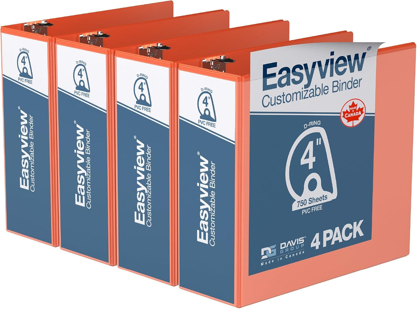 Easyview Premium 3-Ring Binders with Clear-View Covers and D Rings, Binders for School or Office, 5 Inch, Pack of 4, White