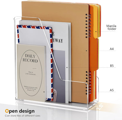 SANRUI 2-Pack Acrylic Magazine File Holder Desk Organizer Magazine Rack, Clear, Vertical File Sorter Holders, 9.45" D x 3.54" W x 10.24" H