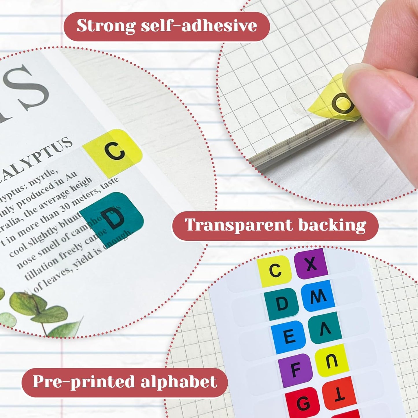 A-Z Sticky Alphabet Tabs, Colorful Self-Adhesive Letter Index Tabs for Notebook, Textbook, Dictionary, and Filing (208 Pcs)