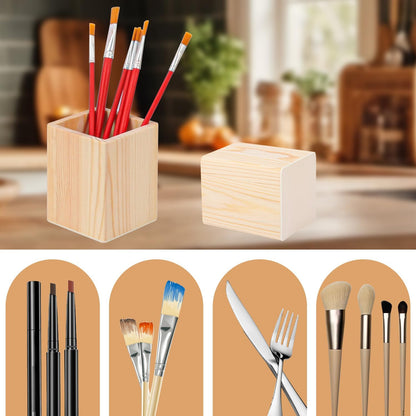18 Pack Round Unfinished Wooden Pencil Holder, 3 x 3 x 4 Inch Wood Pencil Cup Holder, Wood Crafts Pencil Cup for Desk, Office, DIY Project
