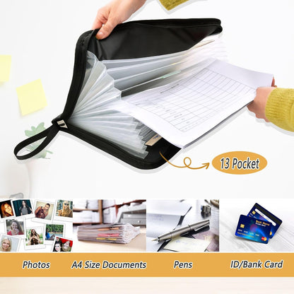 Mushroom Botanical Dragonflies Butterflies Expanding File Folder with Sticky Labels, 13 Pockets Accordion File Folder Document Organizer Expandable Zip File Folder with Zipper Closure