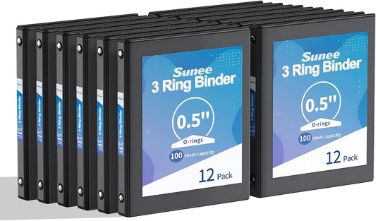 SUNEE 3 Ring Binders 1 Inch 12 Pack, Clear View Binders Bulk Three Ring PVC-Free (Fit 8.5x11 Inches) for School or Office Business Supplies, White