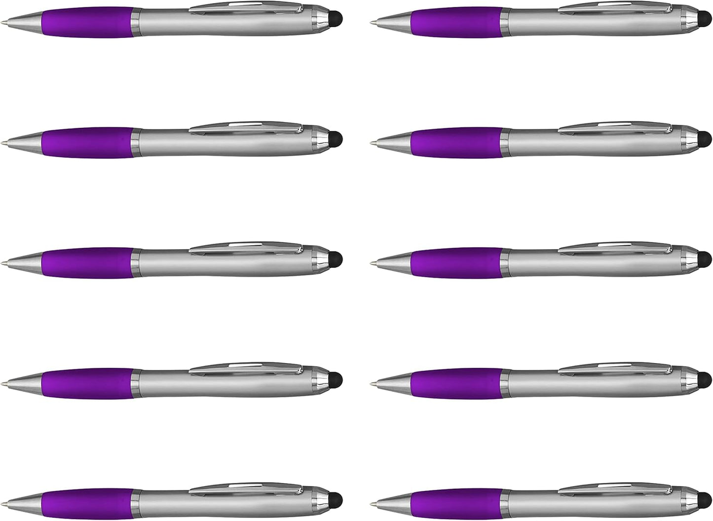 DISCOUNT PROMOS Custom Stylus Ballpoint Pens Set of 10/50/100, Personalized Bulk Pack - Black Ink, Great for Office, School, Business, Tradeshows, Events - Purple