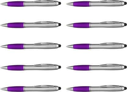 DISCOUNT PROMOS Custom Stylus Ballpoint Pens Set of 10/50/100, Personalized Bulk Pack - Black Ink, Great for Office, School, Business, Tradeshows, Events - Purple