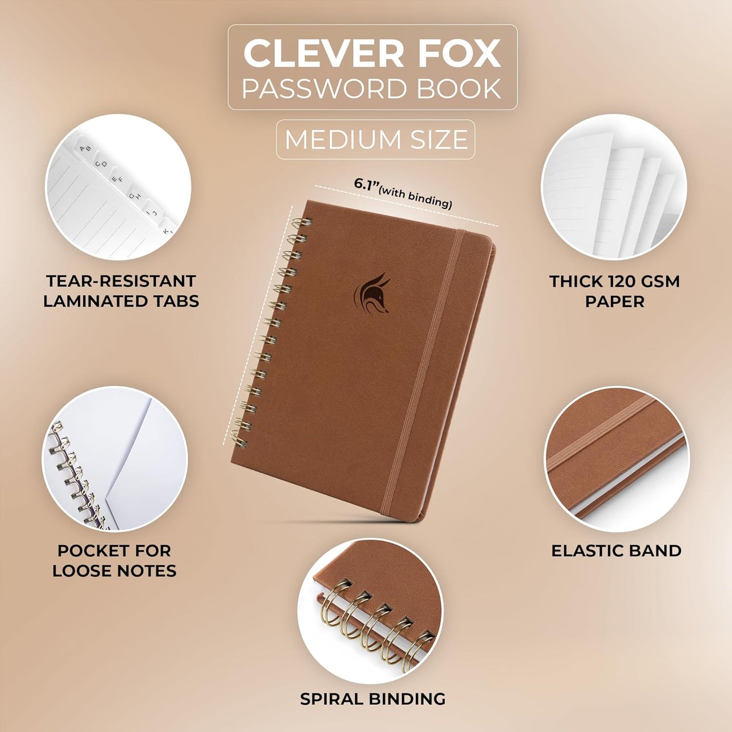 Clever Fox Password Book Spiral – Internet Address & Password Organizer with Laminated Alphabetical Tabs – Password Keeper Journal – Hardcover, Medium Size, 6.1x7.7” (Mystic Blue)