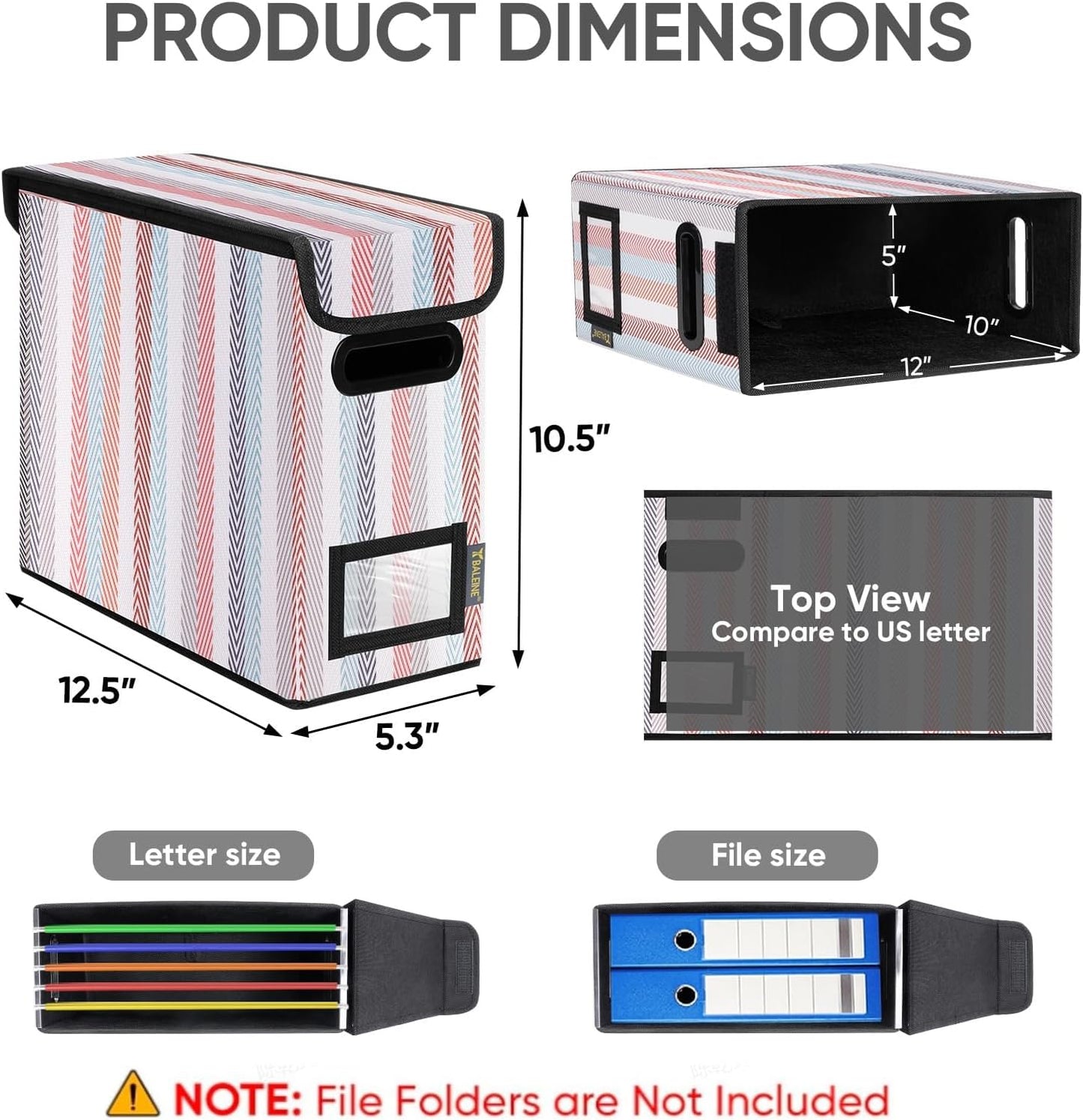 BALEINE File Organizer Box with Lid, Collapsible File Folder Organizer with Plastic Slide, Hanging File Folder Box for Office Document Storage (1 Pack, Black)