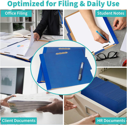 Binditek 10-Pack Pressboard Classification Folders, 1 Divider, Letter Size (8.5" x 11"), 2" Tyvek Expansions, 4 Embedded Top Fasteners (2-Prong Design), Navy