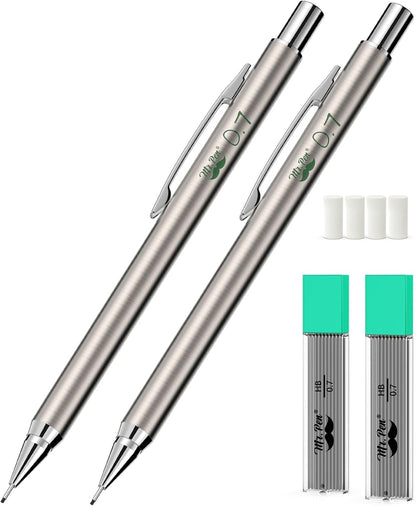 Mr. Pen- Metal Mechanical Pencil Set with Lead Refills & Erasers, 2mm, HB & Colored Lead Refills, 4x Eraser Refills for School Supplies, Note Taking, Drawing, Sketching, Office