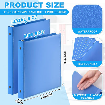 Henoyso 6 Pcs 2 Inch Mini 3 Ring Binders with Clear Front View Cover, Round Ring Blue A5 Binders Bulk Pack for School Office, Holds up to 490 Sheets, 5.5 x 8.5 Paper Half Letter Pages Organizer