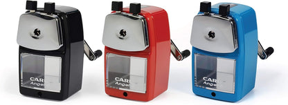 Carl Angel-5 (Black) Heavy-Duty Artist & Teacher Pencil Sharpener – Precision Manual Crank with Auto-Stop, Colored Pencil Compatible, Quiet Operation, Durable Japanese Design.