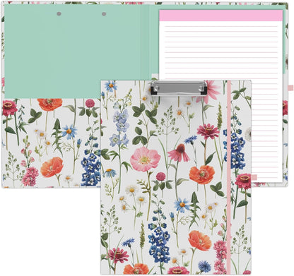 A4 Cute Clipboard Folio with Notepad Clipfolio and Interior Storage, Foldable Nursing Legal Size Clipboards for Work/Kids/Teachers - Almond Tree