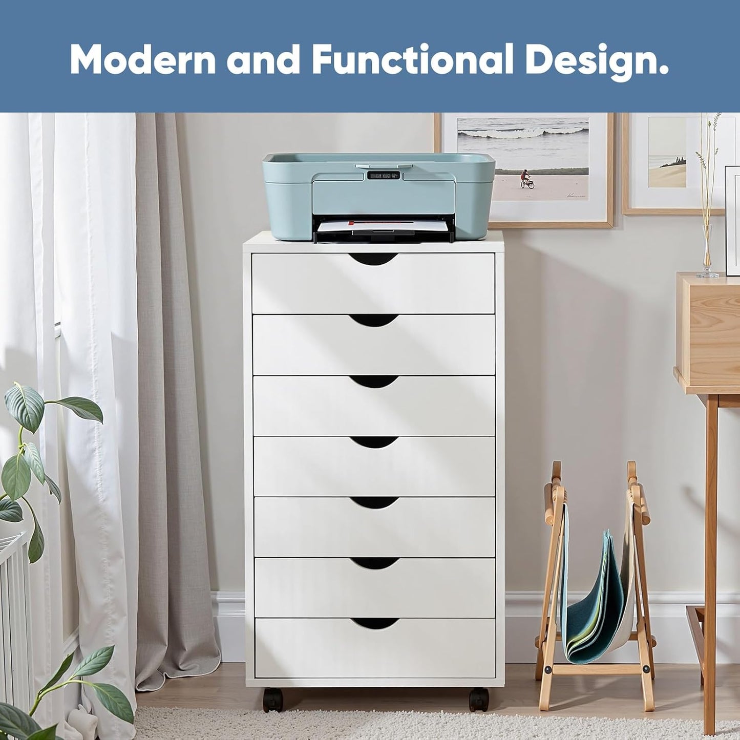 OLIXIS 5 Drawer Mobile File Cabinet Under Desk Storage Organization with Wheels Vertical Filing Chest Rolling Wood Small Desk Printer Stand for Home Office, 15.75"D x 18.74"W x 25.39"H, Black