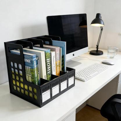 Ysenchan Plastic Magazine File Holder, Desk Organizer File Folder for Office Organization and Storage, Sturdy Binder Organizer with 4 Vertical Compartmente，Desktop Accessories for Office Storage