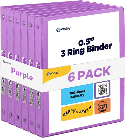 Enday 1 Inch Binder (6 Pack - Grey) 3 Ring Binder 1 inch with Clear View Cover and 2 Inside Pocket - for Letter Size 8.5 x 11'' Paper, Ideal for School Supplies, Office, and Home