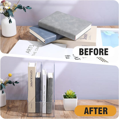 MAQUITA Magazine Holder, 2 Pack Acrylic Magazine File Holder,A4 Vertical File Organizer with Handle for Desk,Clear Document Rack File Folder Storage Bin