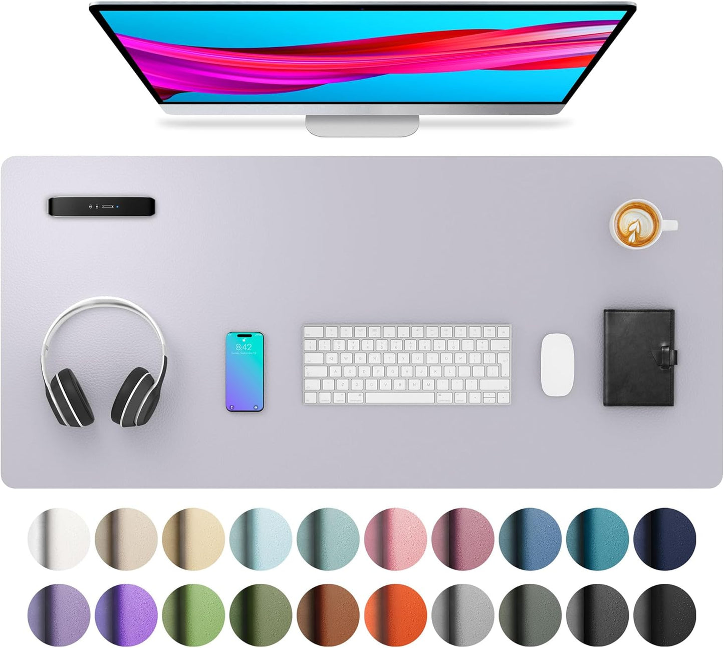 Aothia Leather Office Desk Pad Protector, Non-Slip PU Leather Desk Blotter, Waterproof Laptop Writing Mouse Pad for Office and Home, Black, 31.5" x 15.7" - Colors A