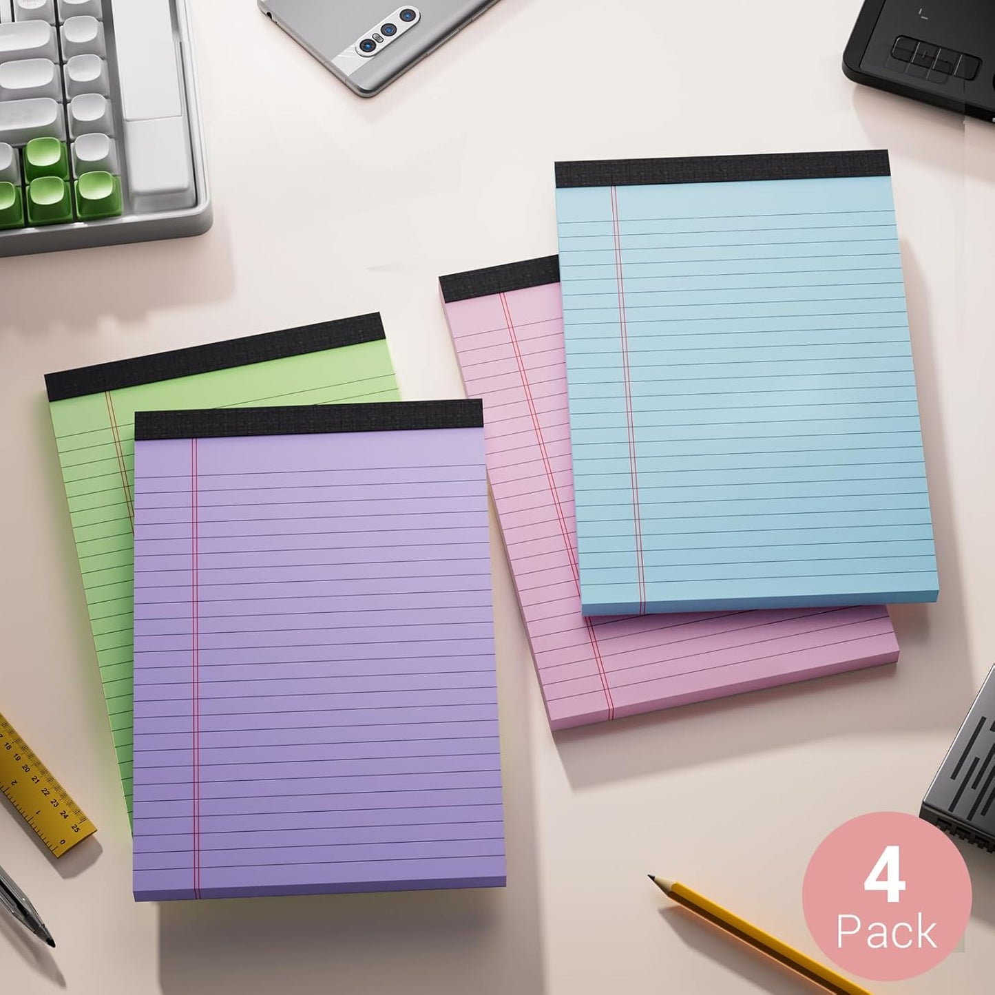 Legal Pads 8.5 x 14 Note Pads, 6 Pack Writing Pads Wide Ruled Notepads, Micro Perforated Notepad, Double-Side Printed Lined Paper Pads 30 Sheets per Notepad, White Legal Pads for Home, Office, School