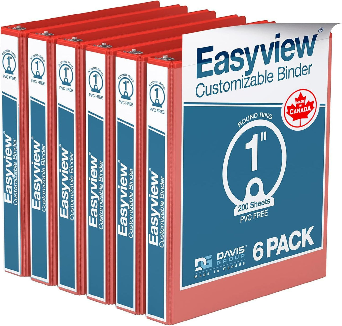 Easyview Premium 3-Ring Binders with Clear-View Covers and Round Rings, Binders for School or Office, 1 Inch, Pack of 6, Navy Blue