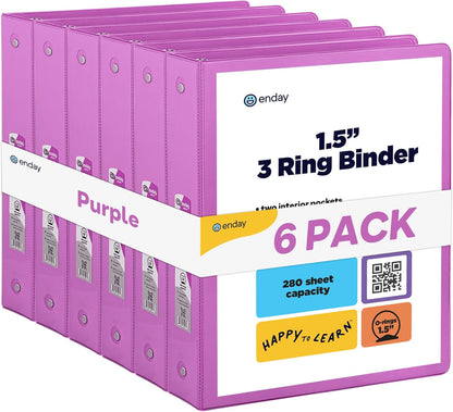 Enday 1 Inch Binder (6 Pack - Grey) 3 Ring Binder 1 inch with Clear View Cover and 2 Inside Pocket - for Letter Size 8.5 x 11'' Paper, Ideal for School Supplies, Office, and Home